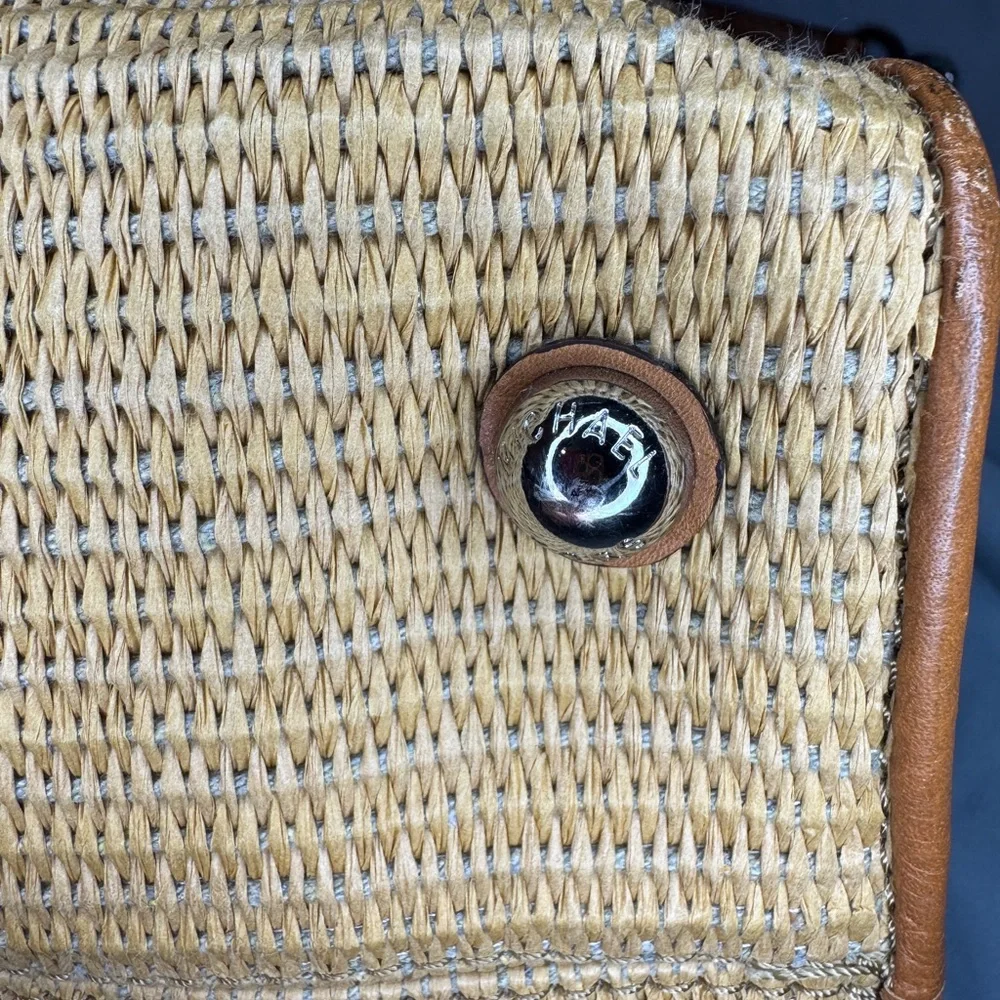 Michael Kors Straw Hamilton Tote Large Tan Leather Trim Satchel - Picture 7 of 10